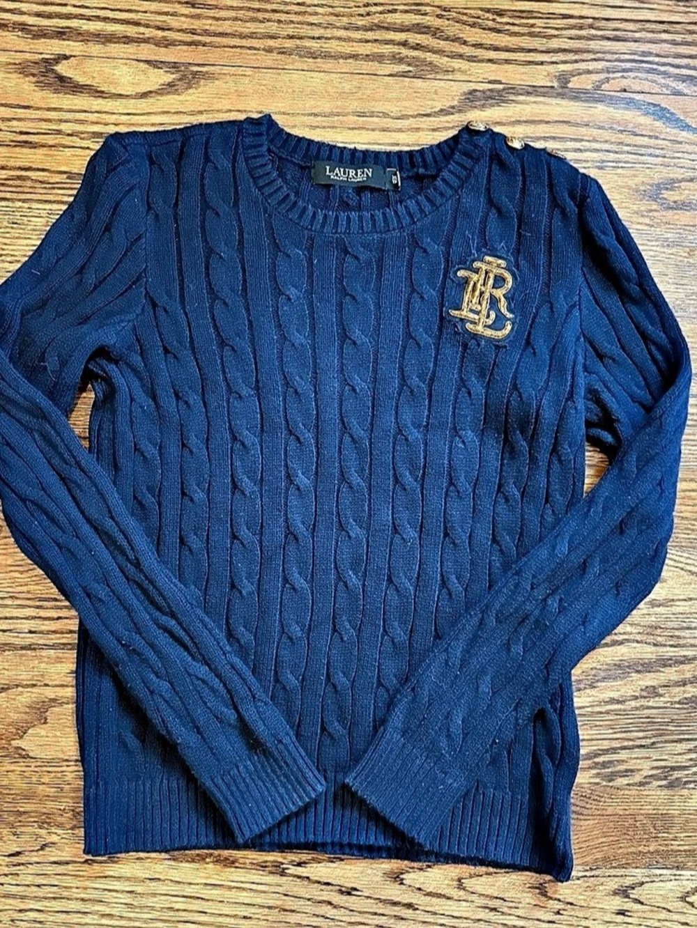 Lauren Ralph Lauren Button-Trim Cable-Knit Sweater Cable Knit Crewneck Sweater